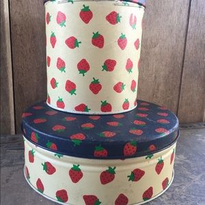 Pair of Vtg around storage Tins Feat. Strawberries
